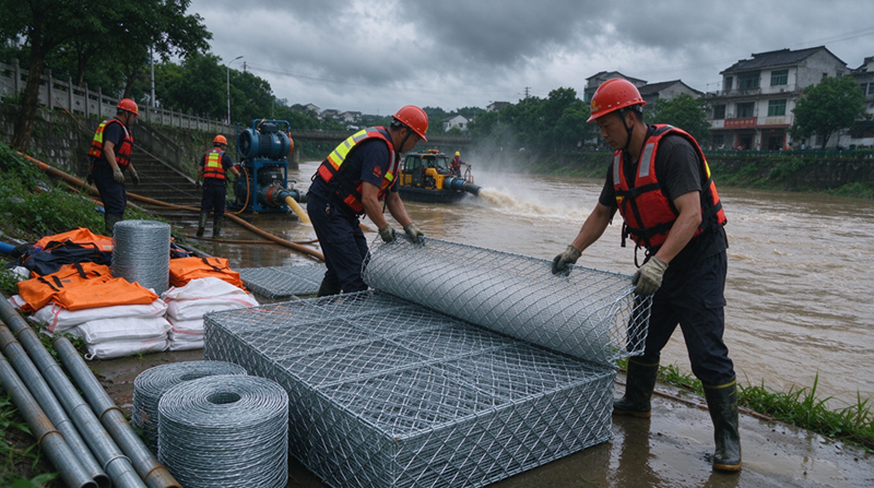 Táirgí Cosc Tuile Changshu Jianghe Seachadann Gabion & Ábhair Mogall Galvanized do Thionscadal Tacaíochta Draenála Éigeandála Istigh Mhongóil